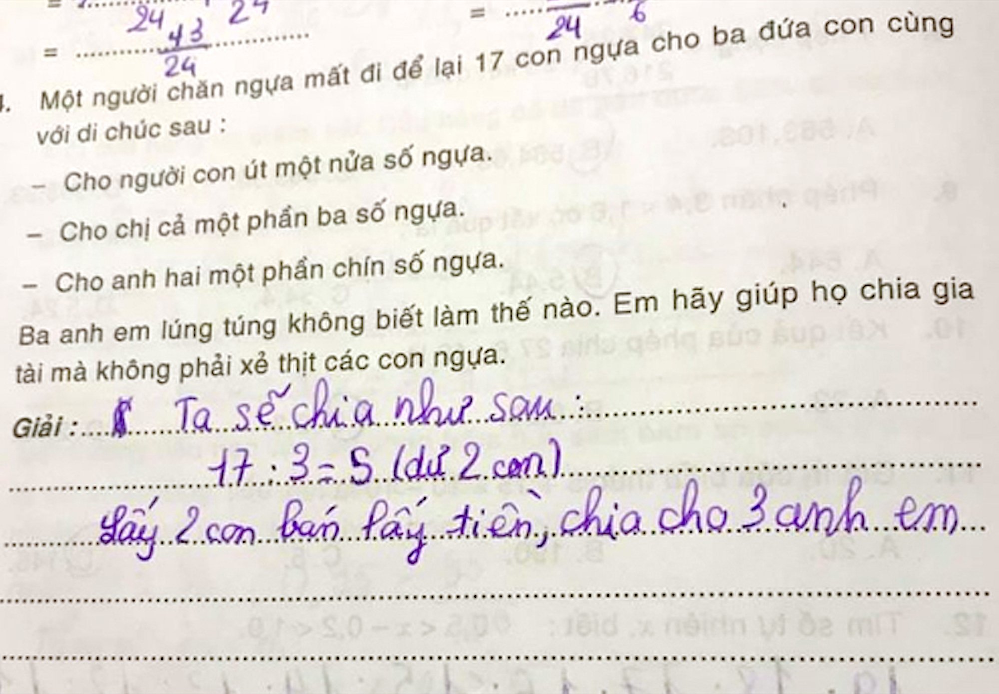 Bài toán "chia đều 17 con ngựa cho 3 người" gây bão mạng- Ảnh 1.