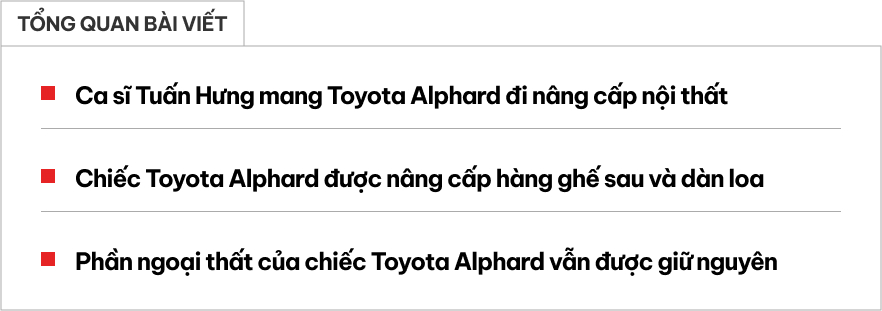 'Anh tài' Tuấn Hưng nâng cấp nội thất Toyota Alphard sau 4 năm sử dụng: Hàng ghế 2 xoay 360 độ, biến xe thành sân khấu mini với dàn loa khủng- Ảnh 1.