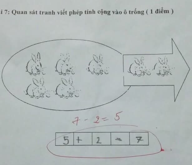 Học sinh lớp 1 làm phép tính "5 + 2 = 7" bị giáo viên gạch đỏ, xem đáp án cuối cùng của cô ai cũng sốc!- Ảnh 1.