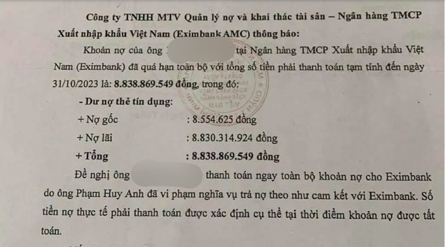 Nợ thẻ tín dụng 8,5 triệu đồng, chủ thẻ ở Quảng Ninh bị ngân hàng đòi 8,8 tỉ đồng sau 11 năm - Ảnh 1.