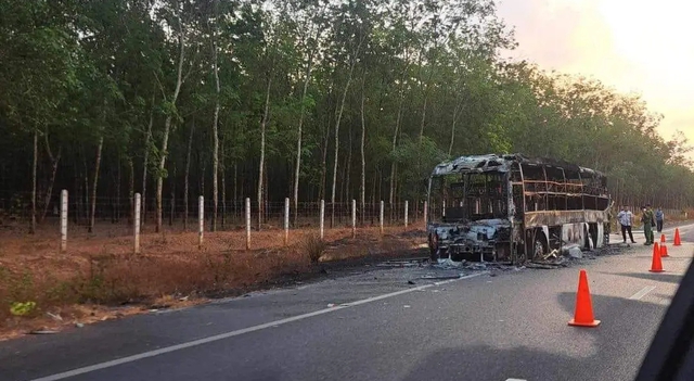 Hình ảnh xe khách cháy rụi trên đường cao tốc Phan Thiết - Dầu Giây - Ảnh 2.