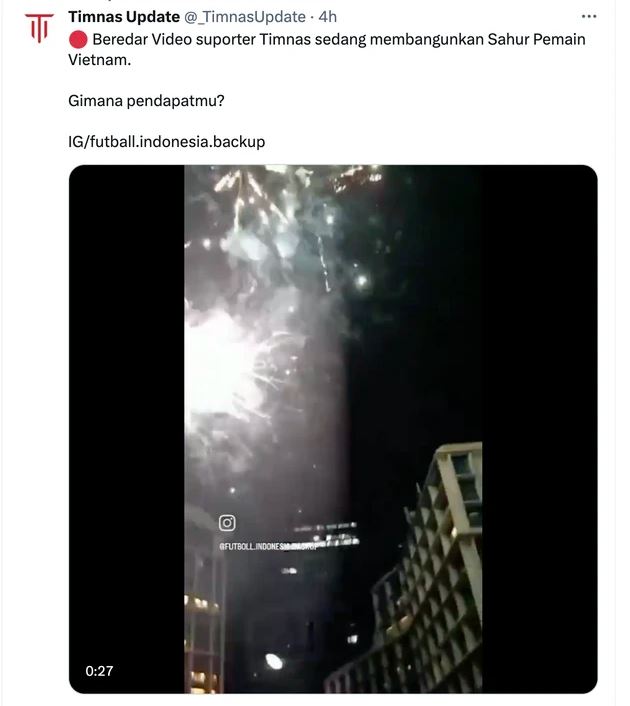 CĐV Indonesia chơi xấu, bắn pháo hoa hướng về khách sạn của đội tuyển Việt Nam nhằm phá giấc ngủ của cầu thủ - Ảnh 1.