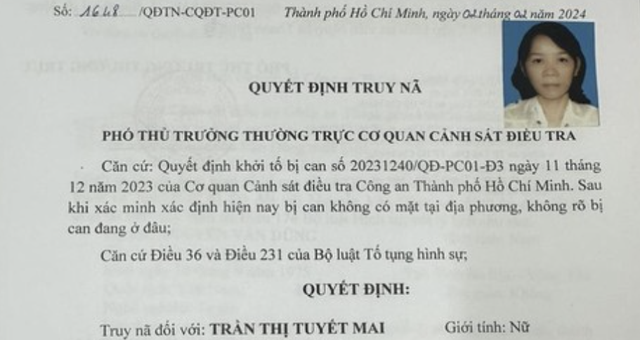Công an TP HCM truy nã Trần Thị Tuyết Mai - Ảnh 1.