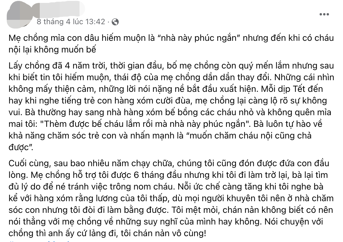 Mong đi làm sau 6 tháng nghỉ sinh, mẹ bỉm thất vọng khi bà nội nhất quyết né tránh trông cháu giúp - Ảnh 1.