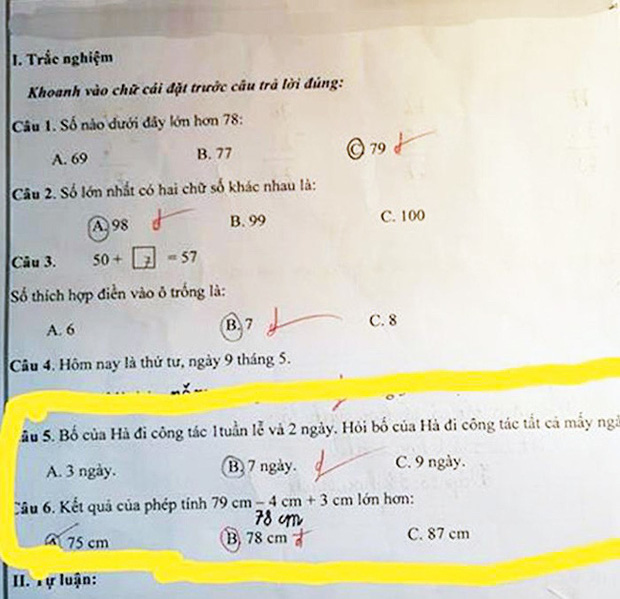 Con làm 78 = &gt; 75 bị gạch sai, đáp án đúng cô giáo đưa ra sau đó khiến cộng đồng mạng phẫn nộ - Ảnh 1.
