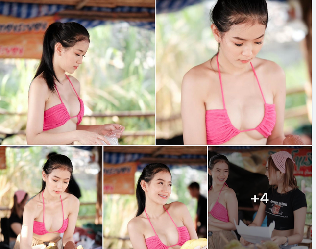 Xôn xao hình ảnh cô gái Thái mặc bikini nóng bỏng bán sầu riêng - Ảnh 2.
