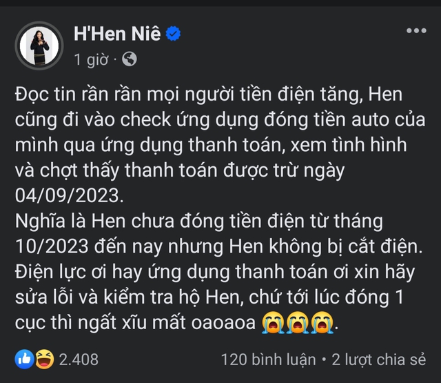 Hoa hậu HHen Niê phát hiện đã 7 tháng chưa đóng tiền điện - Ảnh 2.