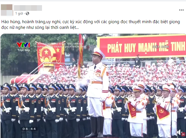 Khen hết lời, dân mạng đang tìm kiếm MC có giọng đọc thấm tận từng giác quan tại lễ diễu binh, diễu hành kỷ niệm 70 năm chiến thắng Điện Biên Phủ - Ảnh 5.
