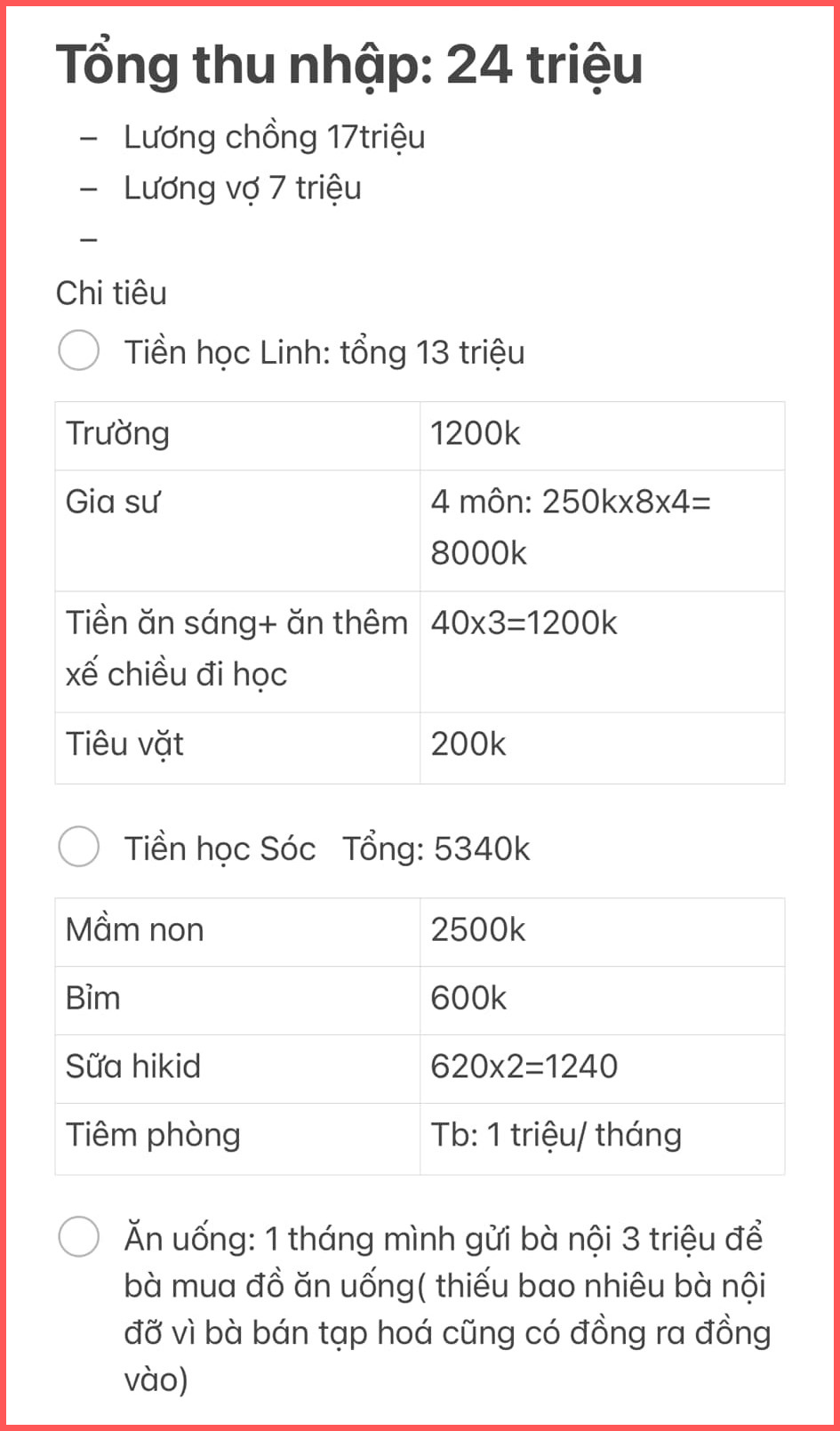 Lên mạng than nghèo nhưng chẳng ai thương: Chi 18 triệu cho con đi học không tiếc, tiếc 3 triệu tiền ăn gửi mẹ chồng - Ảnh 2.