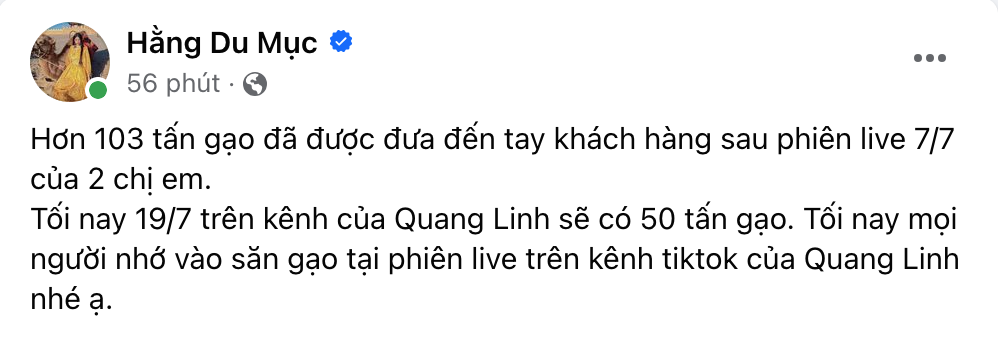 Hằng Du Mục "flex" lượng gạo khổng lồ đã bán trong livestream, tiếp tục kêu gọi ủng hộ Quang Linh Vlogs- Ảnh 2.