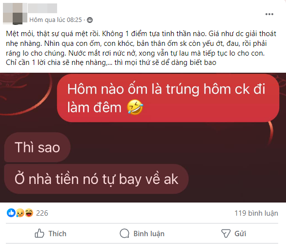 Chồng đi làm thâu đêm, vợ một mình chăm con đau ốm đọc dòng tin nhắn liền mong "được giải thoát"- Ảnh 1.