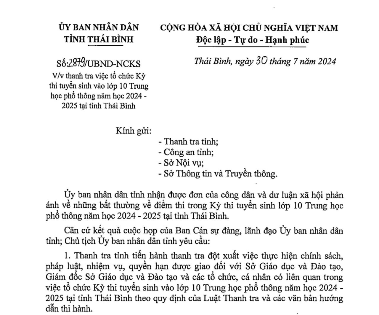 Bất thường kết quả chấm thi vào lớp 10 ở Thái Bình: Chủ tịch UBND chỉ đạo nhiều nội dung "nóng"- Ảnh 1.