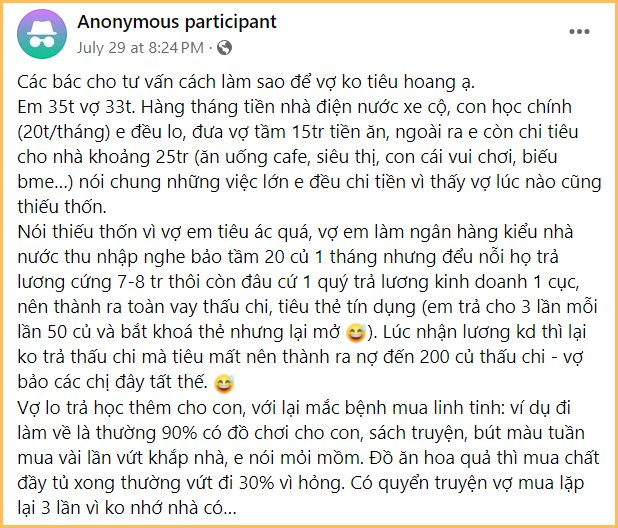 Vợ nhiều lần “báo nhà” do nghiện mua sắm, tới nỗi vay cả ngân hàng cho thoả cơn "vật shopping", tổng nợ gần 350 triệu, chồng lên mạng cầu cứu vì nói hoài không được- Ảnh 1.