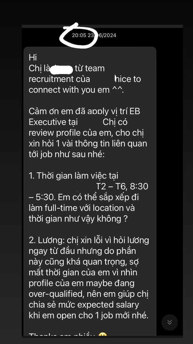 Tóm tắt vụ bóc phốt người tuyển dụng ầm ĩ vì gửi thông báo trượt phỏng vấn bằng tin nhắn lúc 11h đêm - Ảnh 2.