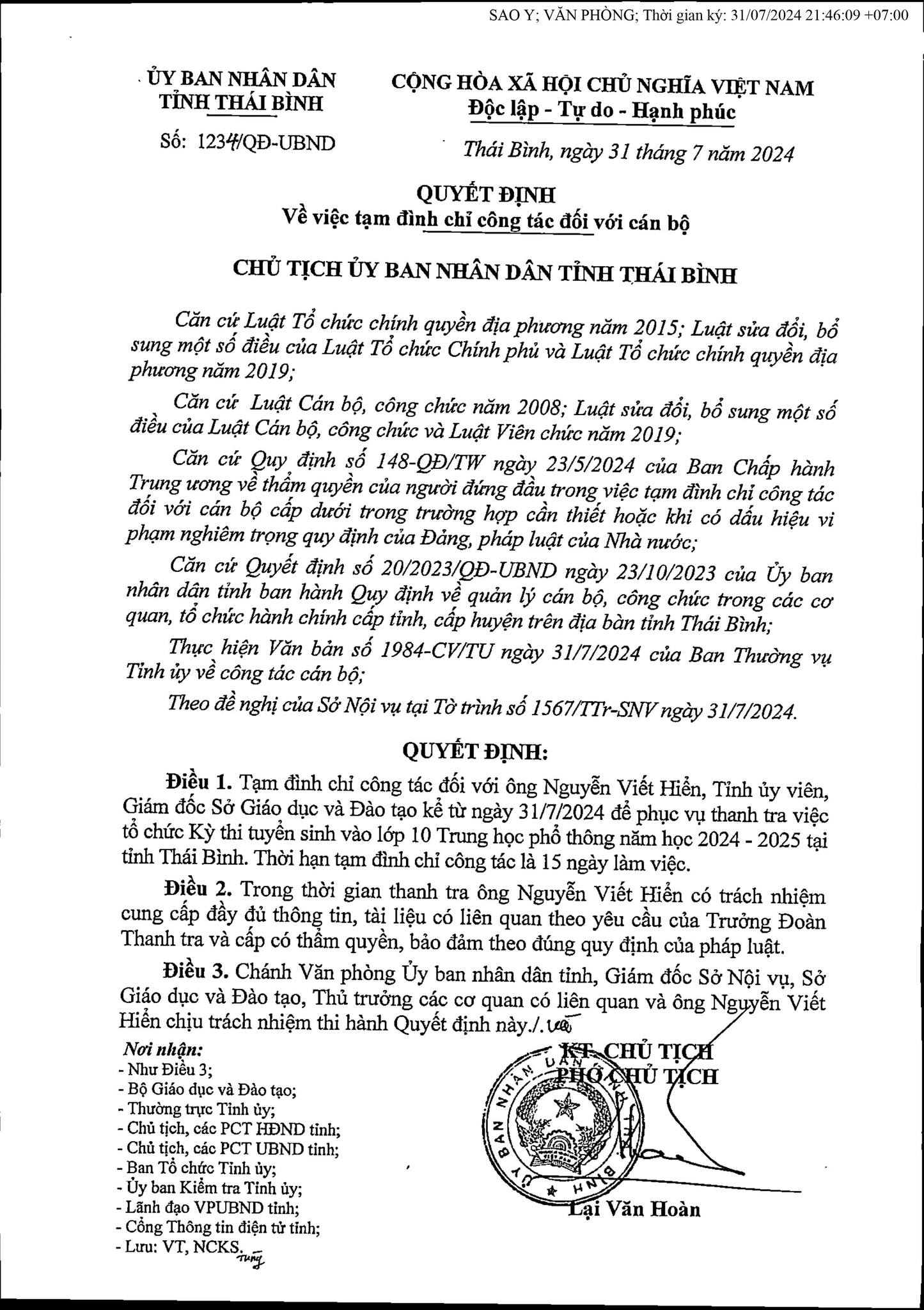 Vụ "lùm xùm" điểm thi vào lớp 10 ở Thái Bình: Tạm đình chỉ công tác Giám đốc Sở GD-ĐT- Ảnh 1.