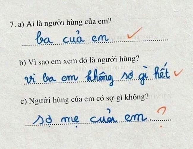 Được hỏi "người hùng có sợ gì không", học sinh tiểu học trả lời 4 từ khiến ai nấy cười sặc sụa- Ảnh 1.