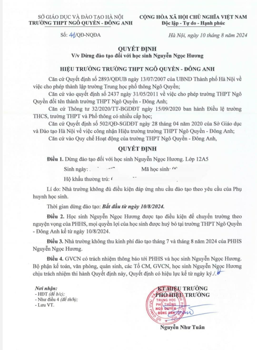 Bố thắc mắc về chương trình học, con bị nhà trường thông báo "dừng đào tạo"- Ảnh 1.