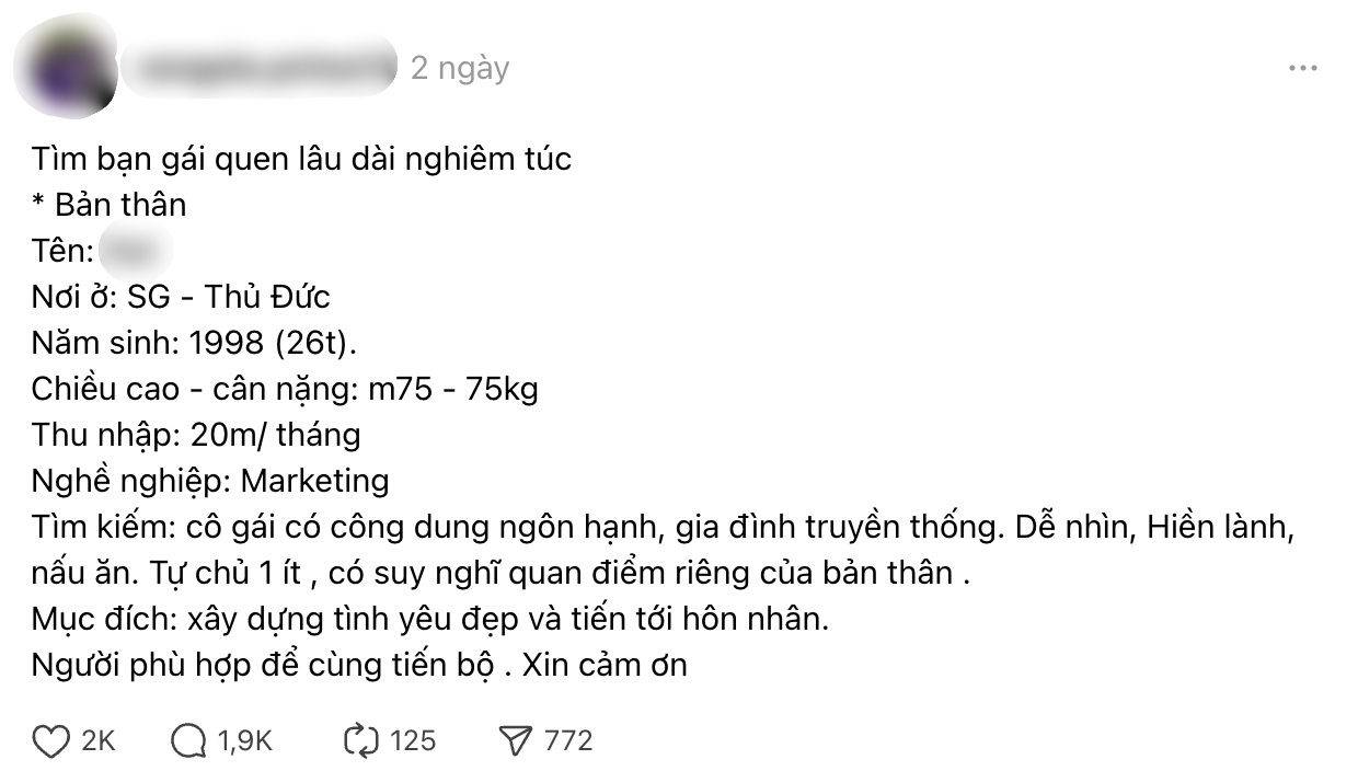 Chàng trai lương 20 triệu/tháng, bị cả cõi mạng chê tơi bời khi tuyển bạn gái có 4 chữ- Ảnh 1.