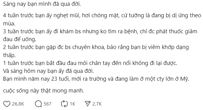 &quot;Sáng nay, bạn mình đã qua đời&quot; - Bài viết trên Threads về cái chết của người bạn 23 tuổi khiến cộng đồng bàng hoàng- Ảnh 1.