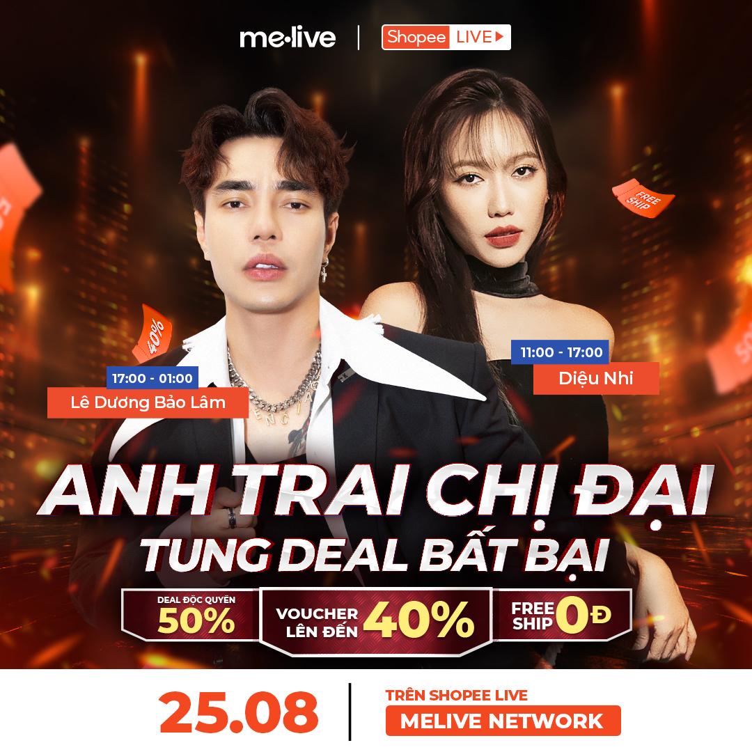 Shopee Live 25/8: Lê Dương Bảo Lâm và Diệu Nhi tung deal khủng giảm đến 50%- Ảnh 1.