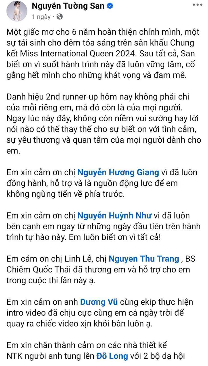 Á hậu Chuyển giới Tường San vướng tranh cãi với bài viết cảm ơn sau đăng quang- Ảnh 3.