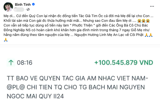 Số tiền Bình Tinh đều đặn nhận được kể từ khi mẹ ruột qua đời- Ảnh 1.