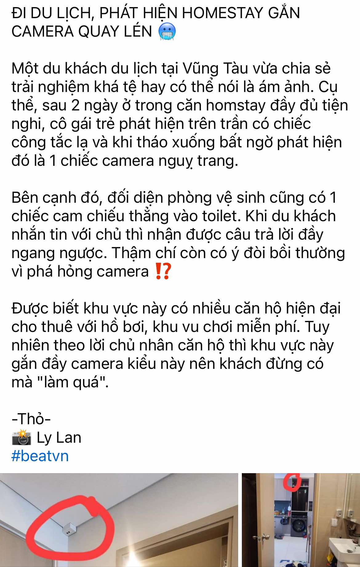 Vụ cô gái phát hiện camera quay lén ở homestay: Chủ căn hộ tại The Sóng Vũng Tàu lên tiếng để tránh "vạ lây"- Ảnh 1.