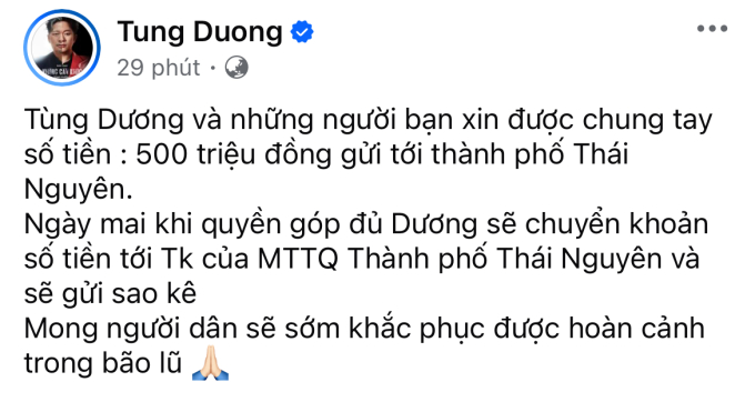 Dàn sao Việt chung tay đóng góp ủng hộ đồng bào khắc phục hậu quả lũ lụt, bão số 3- Ảnh 12.