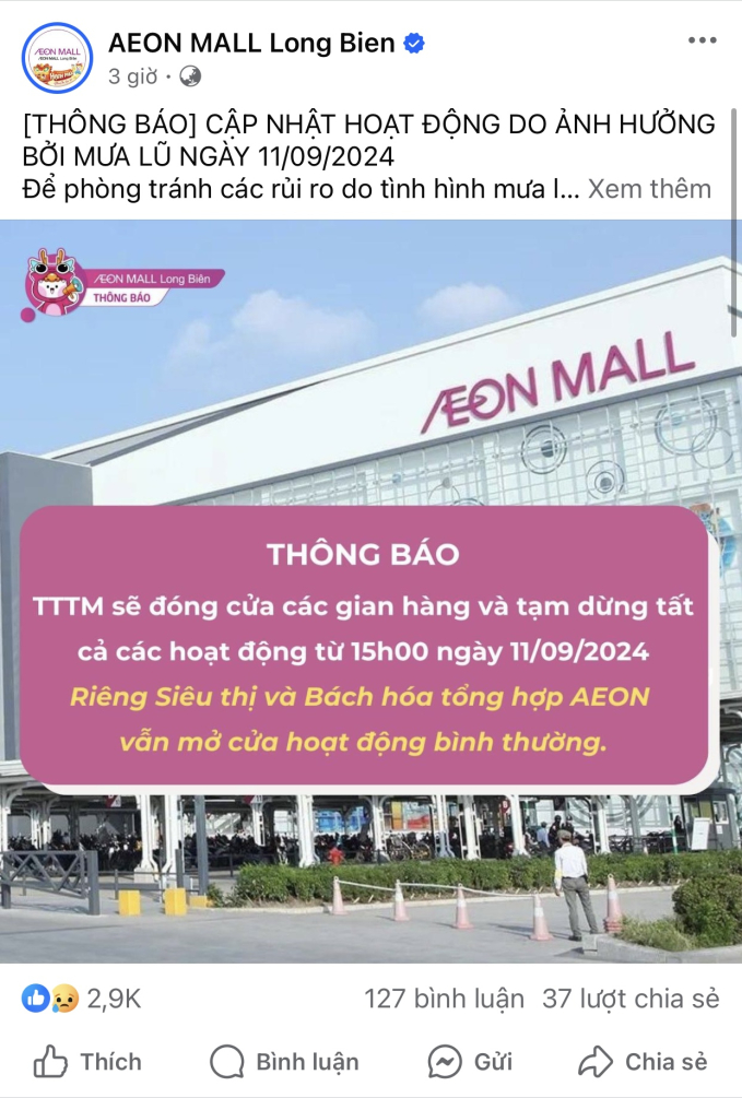 Một loạt cửa hàng tại Lotte Mall Tây Hồ và Aeon Mall Long Biên thông báo đóng cửa sớm vì ảnh hưởng của lũ lụt- Ảnh 1.