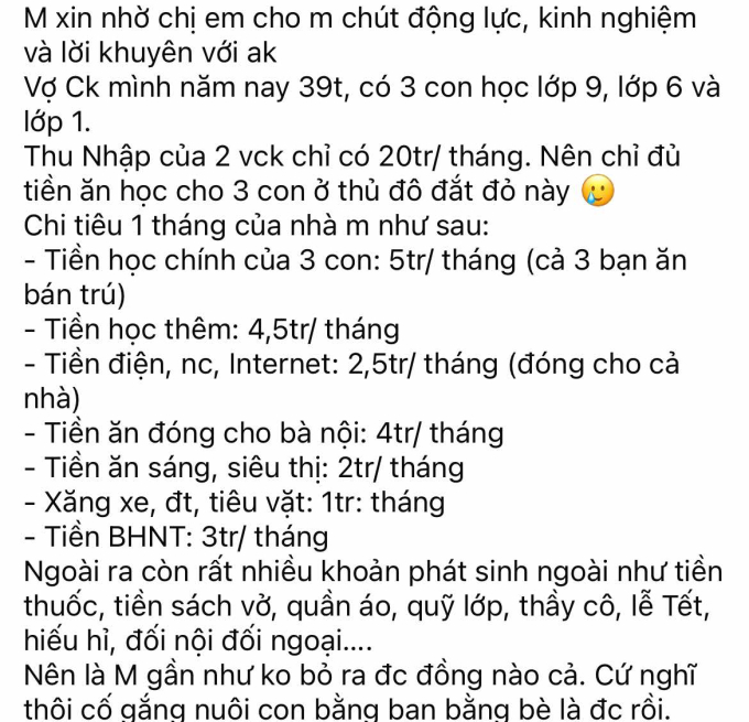 Bà mẹ than thở "thu nhập 20 triệu/tháng, chỉ đủ tiền ăn học cho con": Phụ huynh nhìn vào 1 khoản chi phí mà "rén ngang"- Ảnh 1.