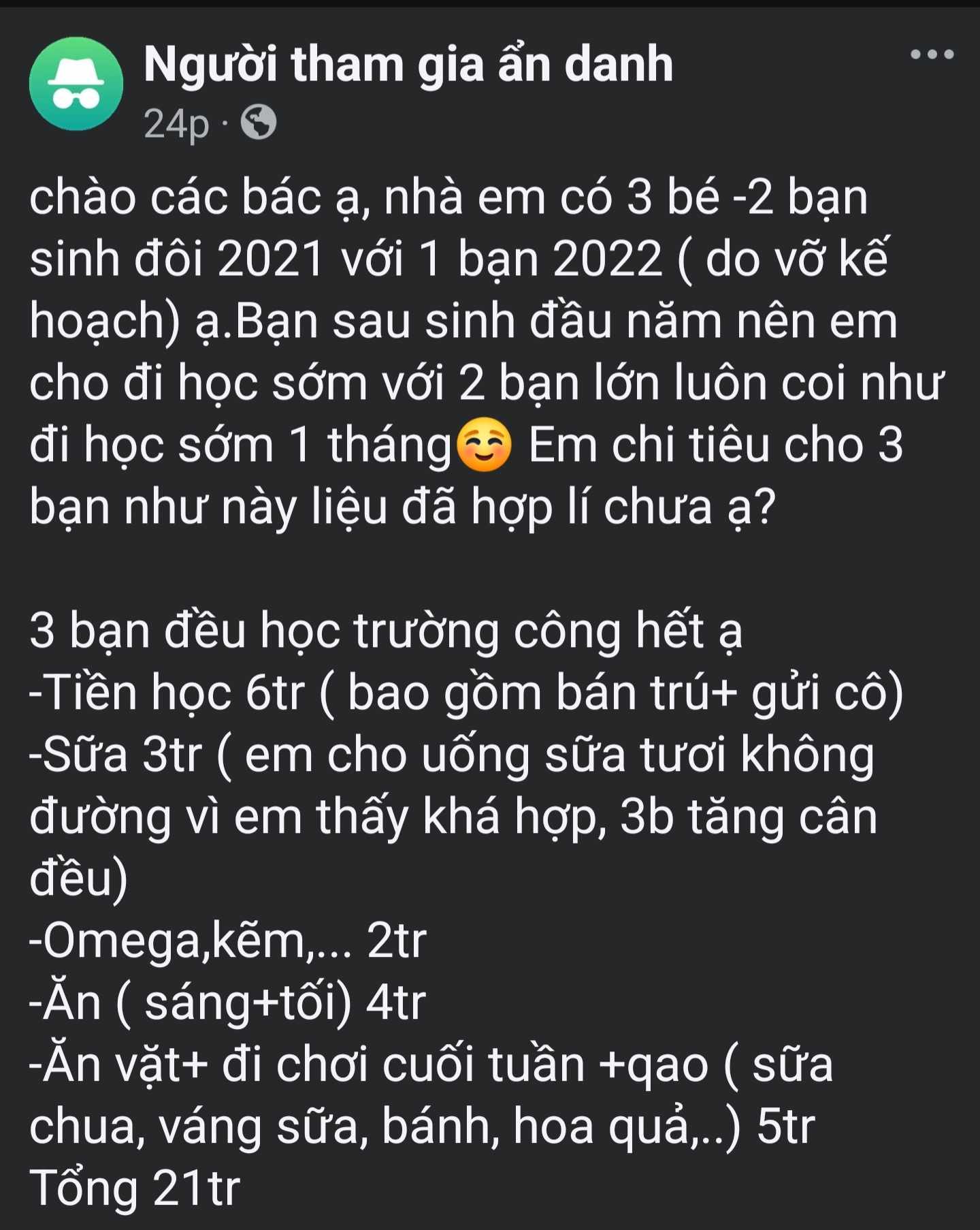 Mẹ bỉm khiến chị em vã mồ hôi khi công khai bảng chi phí cho 3 con nhỏ lên đến 21 triệu/tháng- Ảnh 1.