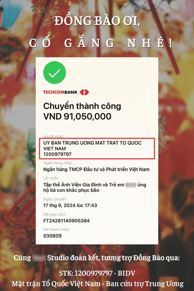 Studio nổi tiếng ở Hà Nội tự "check var" minh oan vụ chuyển khoản hơn 91 triệu đồng ủng hộ đồng bào lũ lụt, dân mạng "quay xe" xin lỗi- Ảnh 1.