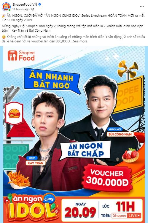 Trước thềm công diễn, bộ đôi anh tài Kay Trần - Bùi Công Nam "đánh lẻ" livestream mukbang phá đảo ShopeeFood- Ảnh 3.