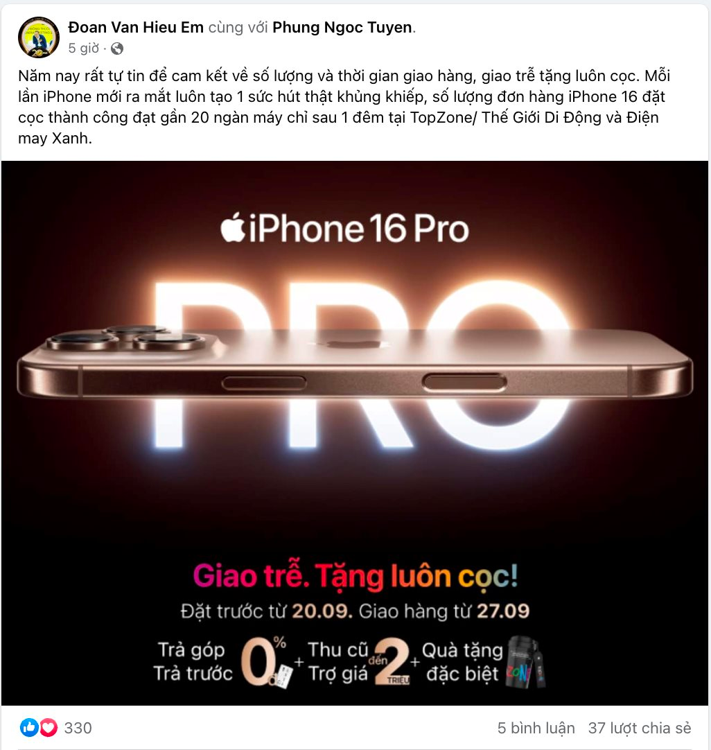 Một mẫu iPhone cháy hàng tại Việt Nam: Sếp một chuỗi đại lý tuyên bố giao trễ tặng luôn cọc, gần 20.000 máy được chốt đơn chỉ trong 1 đêm!- Ảnh 2.