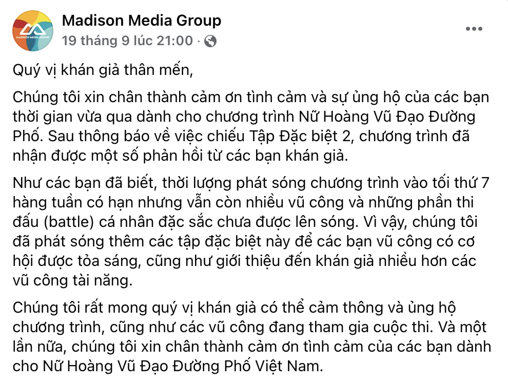 Chia sẻ từ phía nhà sản xuất Nữ Hoàng Vũ Đạo Đường Phố trước tập đặc biệt 2 nhưng nhận về ý kiến tiêu cực từ khán giả