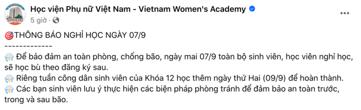 Nhiều trường đại học hoãn nhập học, cho sinh viên nghỉ tránh bão Yagi- Ảnh 2.