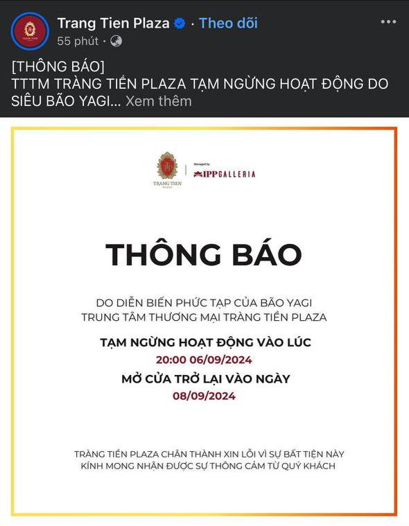 Bão số 3 đổ bộ: Hàng loạt quán cà phê, địa điểm du lịch đến TTTM đều thông báo tạm ngừng hoạt động- Ảnh 8.