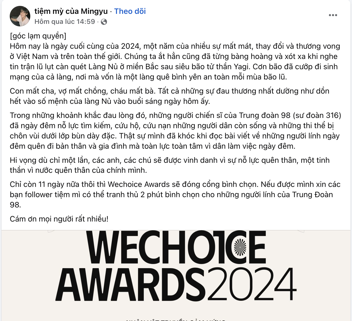 B&igrave;nh chọn WeChoice Awards 2024: Những chiến sĩ Trung Đo&agrave;n 98 đ&atilde; vượt 1 triệu lượt vote từ cộng đồng- Ảnh 6.