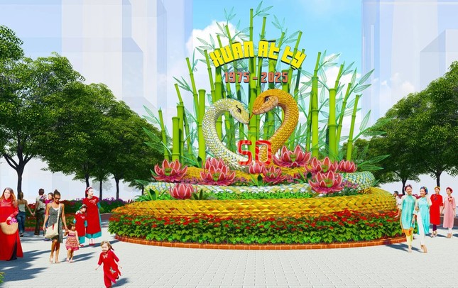 Ngắm linh vật rắn khổng lồ tại đường hoa Nguyễn Huệ Tết 2025- Ảnh 2.