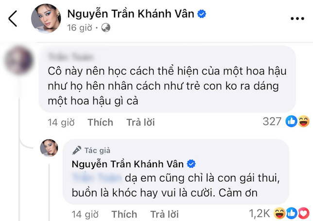 Khánh Vân phản ứng khi bị nhận xét 