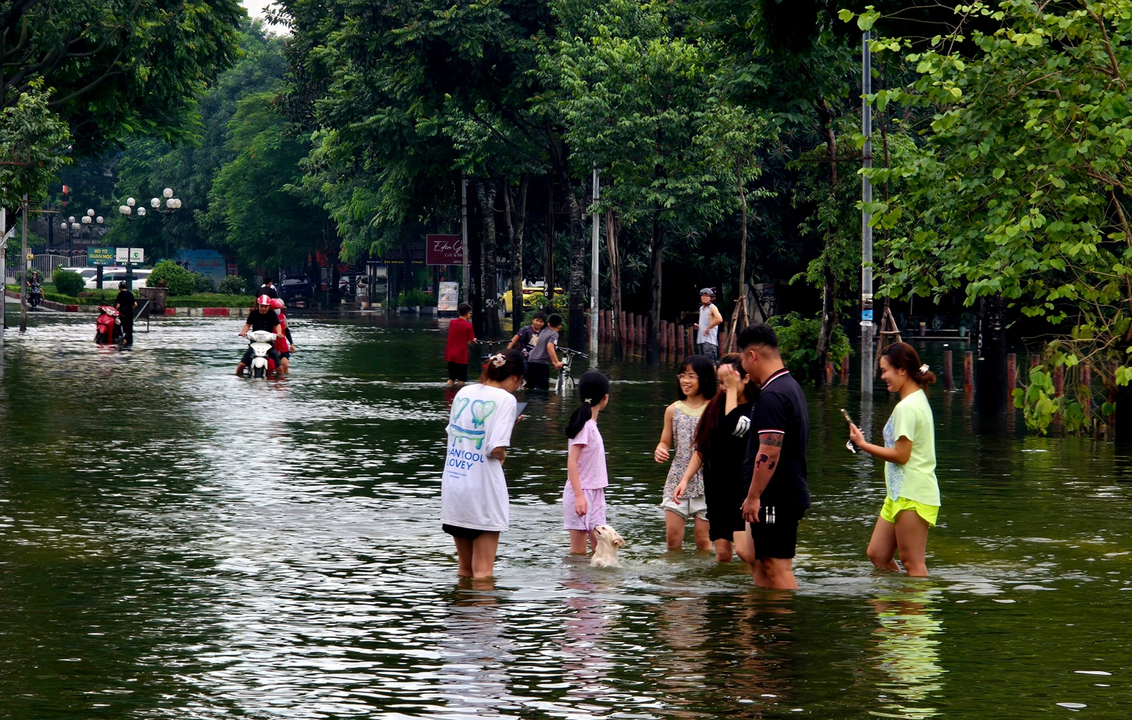 Cảnh lạ ở "Vịnh Văn Quán" sau ngày mưa xối xả: Phố xá mênh mông nước, trẻ em rủ nhau vầy nước, bắt cá- Ảnh 4.