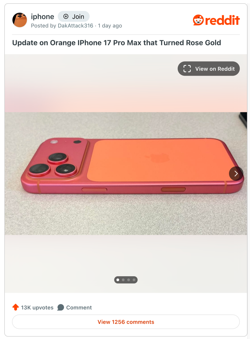 Kỳ lạ chiếc iPhone 17 Pro Max Cam Vũ Trụ bỗng đổi sang màu hồng đỏ- Ảnh 1.