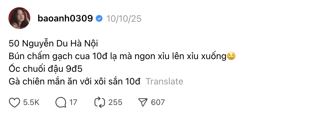 Quán ăn Hà Nội được Bảo Anh khen ngon 