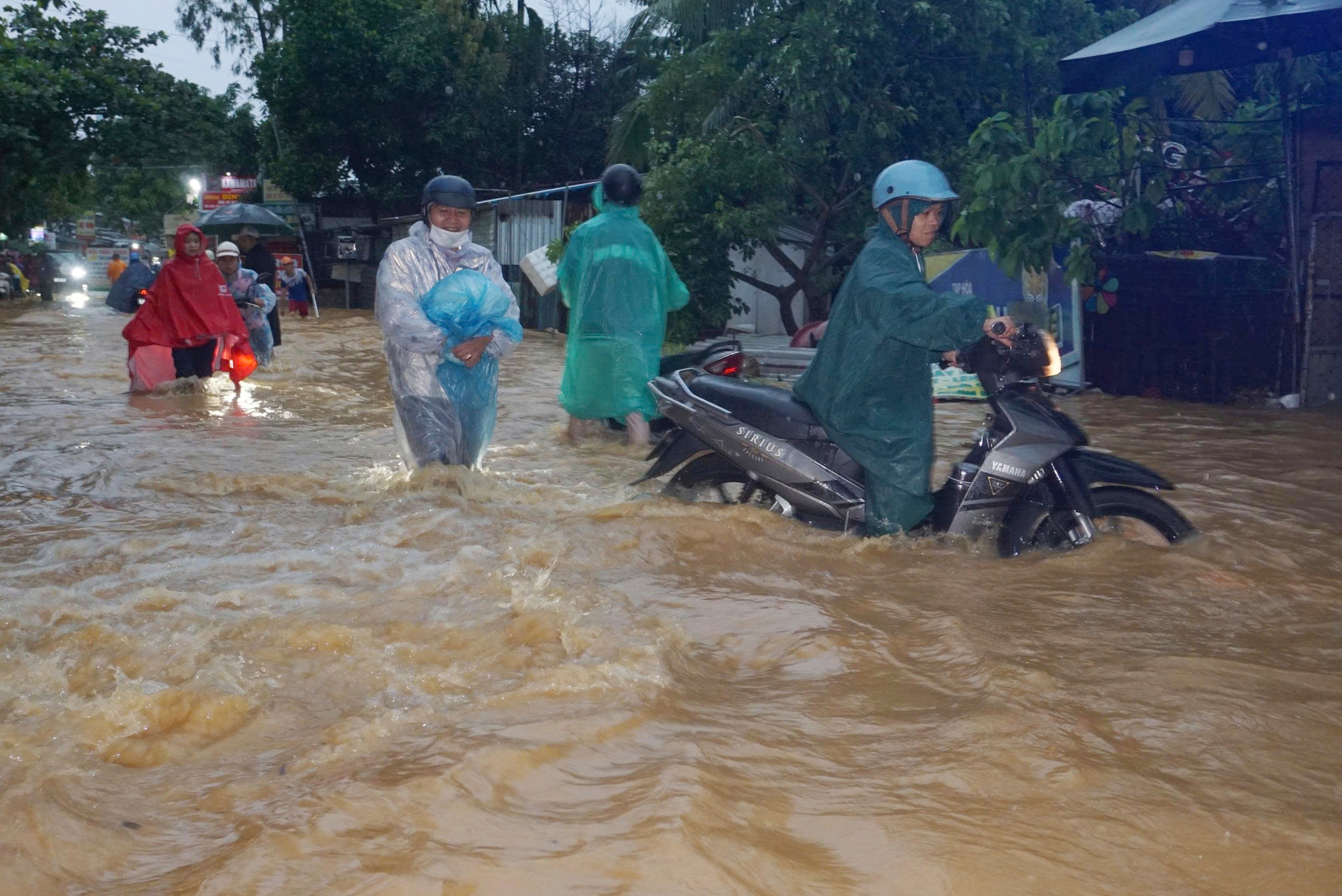 CLIP: Mưa lớn gây ngập nặng, nước cuồn cuộn tràn qua đường Âu Cơ ở Đà Nẵng- Ảnh 4.