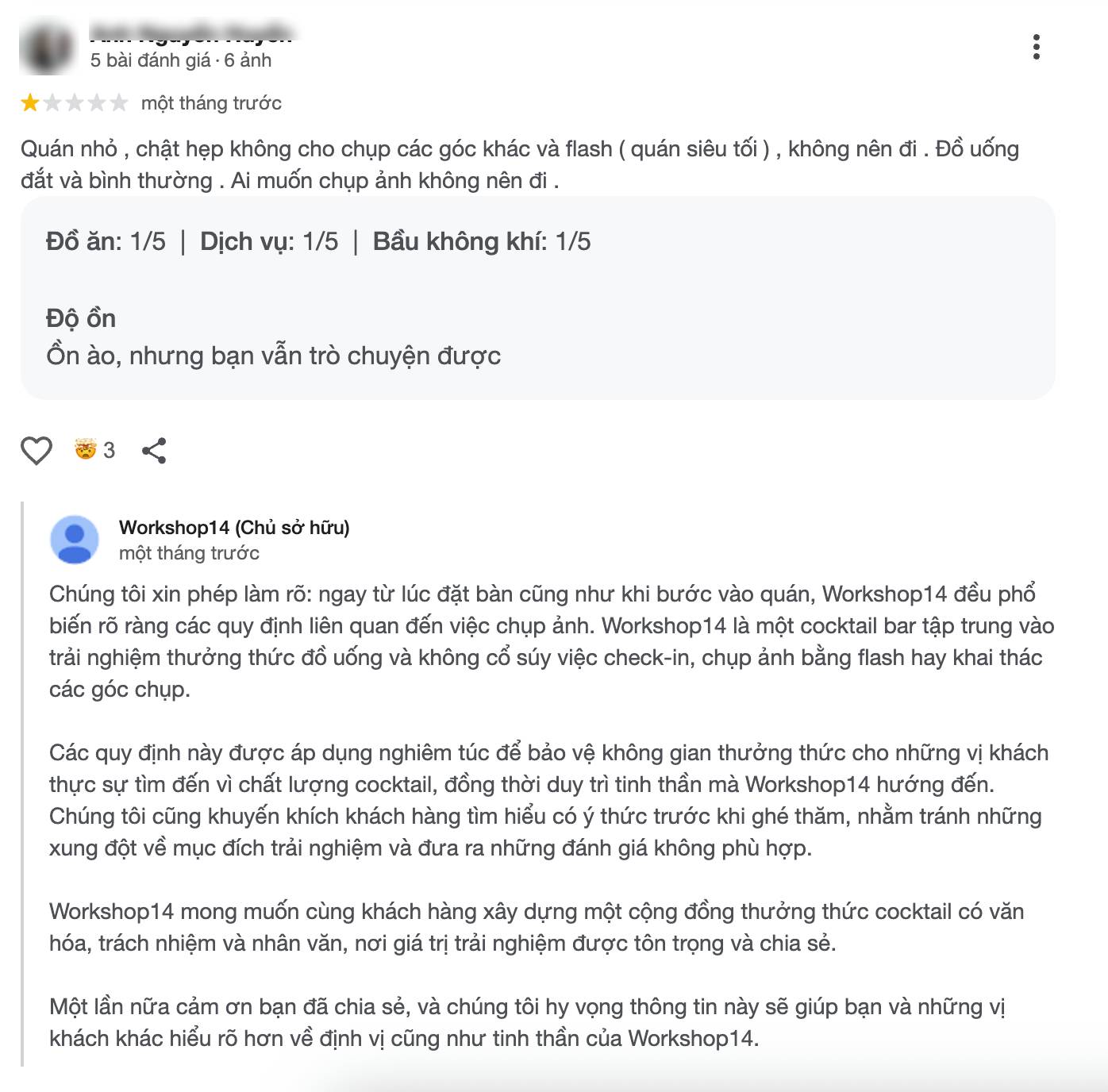 "Không được chụp ảnh" nên khách review 1 sao, quán rượu Hà Nội đáp trả: Chúng tôi không phù hợp với nhu cầu các bạn- Ảnh 2.