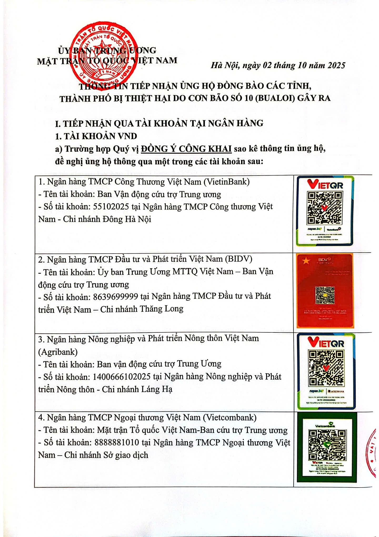 Chuyển khoản ủng hộ đồng bào ảnh hưởng bão số 10 Bualoi vào số tài khoản nào?- Ảnh 1.