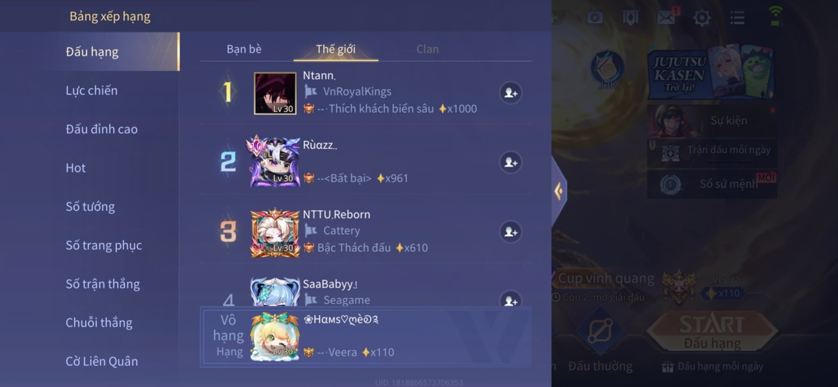 Top 1 Thách Đấu Liên Quân Mobile là 