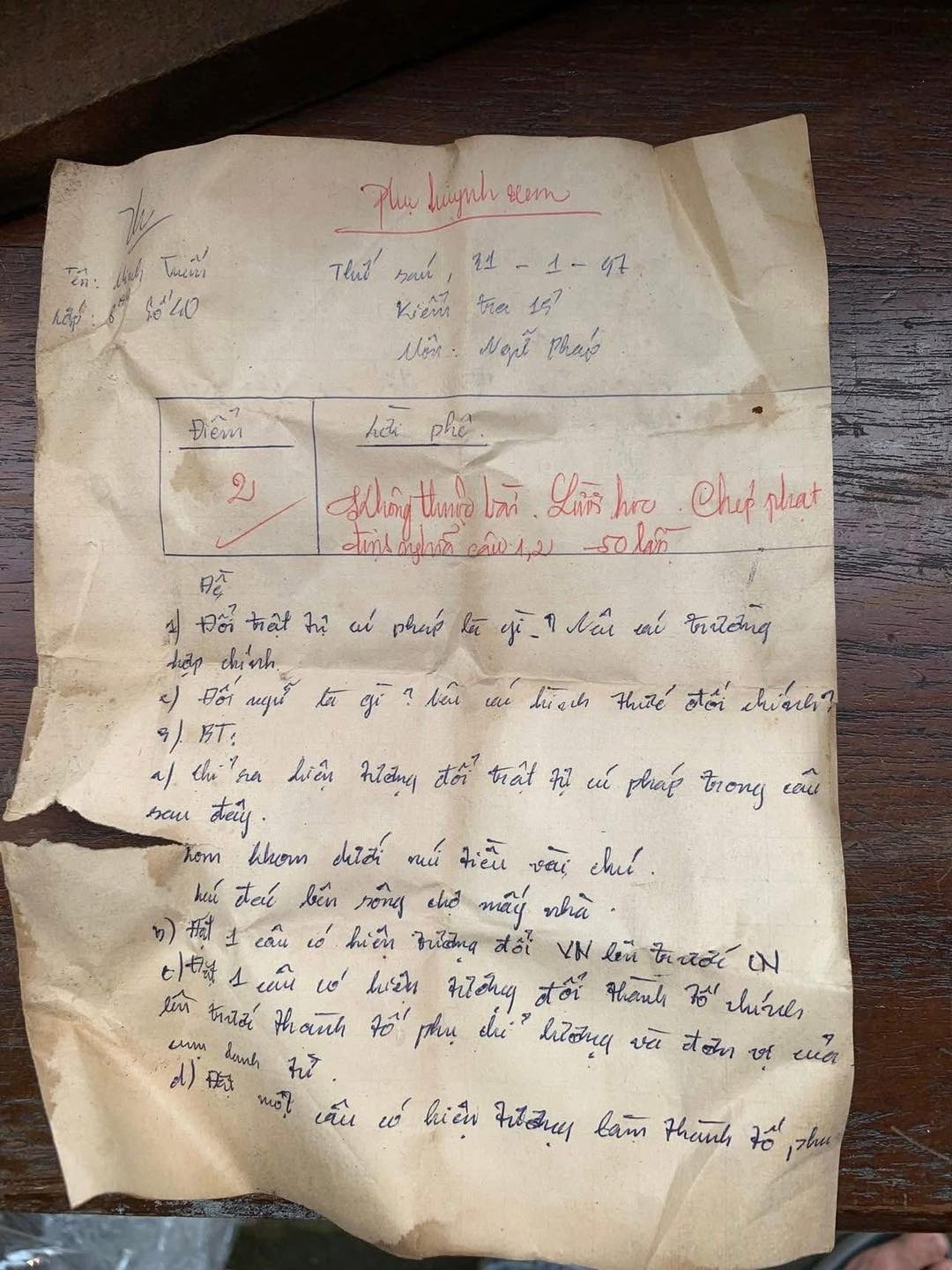 Bài kiểm tra 2 điểm bị giấu 28 năm- Ảnh 2. Bài kiểm tra 2 điểm bị giấu 28 năm- Ảnh 2.