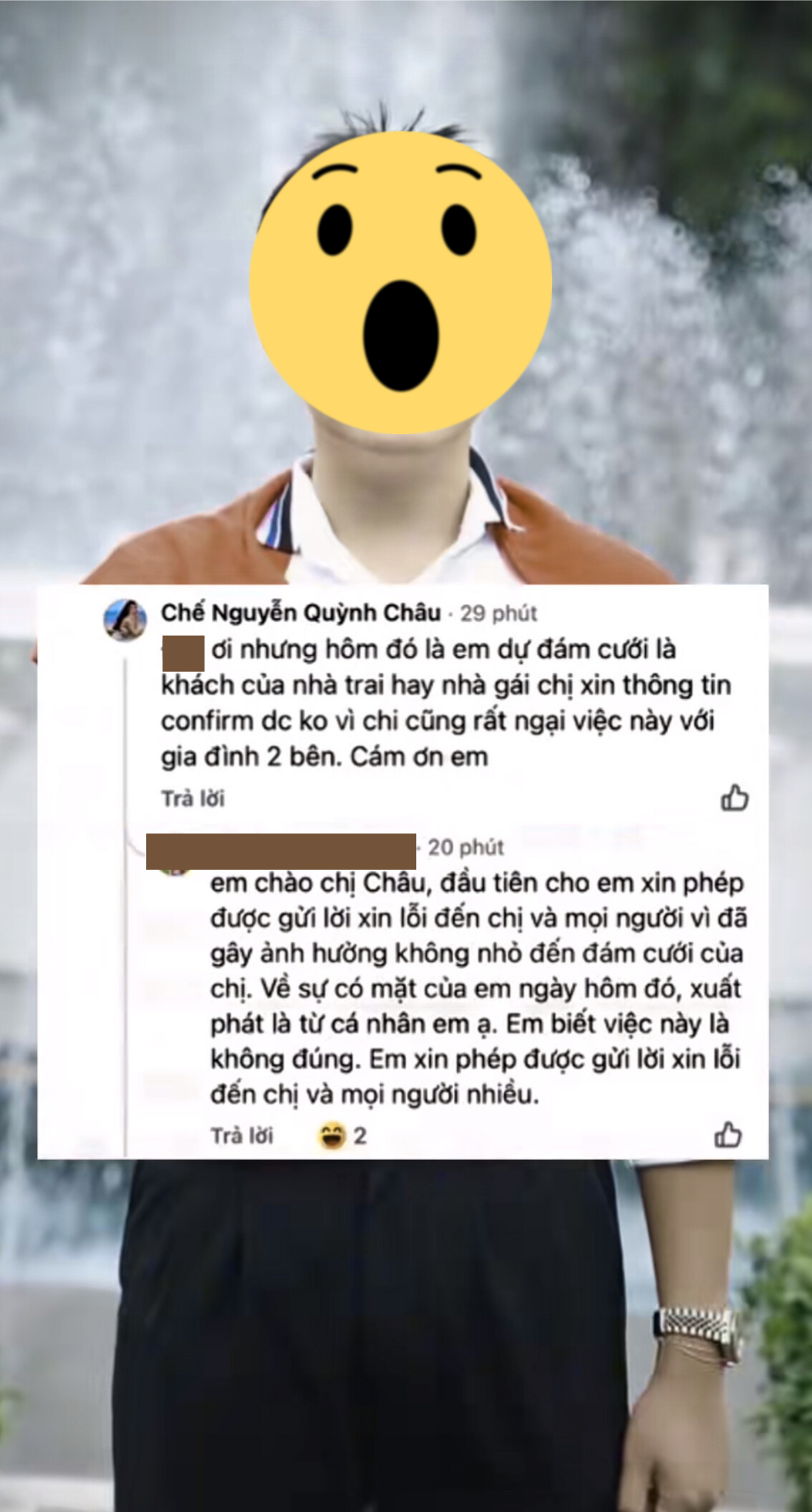 Tá hoả cảnh người lạ trà trộn vào đám cưới Quỳnh Châu, phản ứng gây sốc khi bị phát hiện  Tá hoả cảnh người lạ trà trộn vào đám cưới Quỳnh Châu, phản ứng gây sốc khi bị phát hiện
