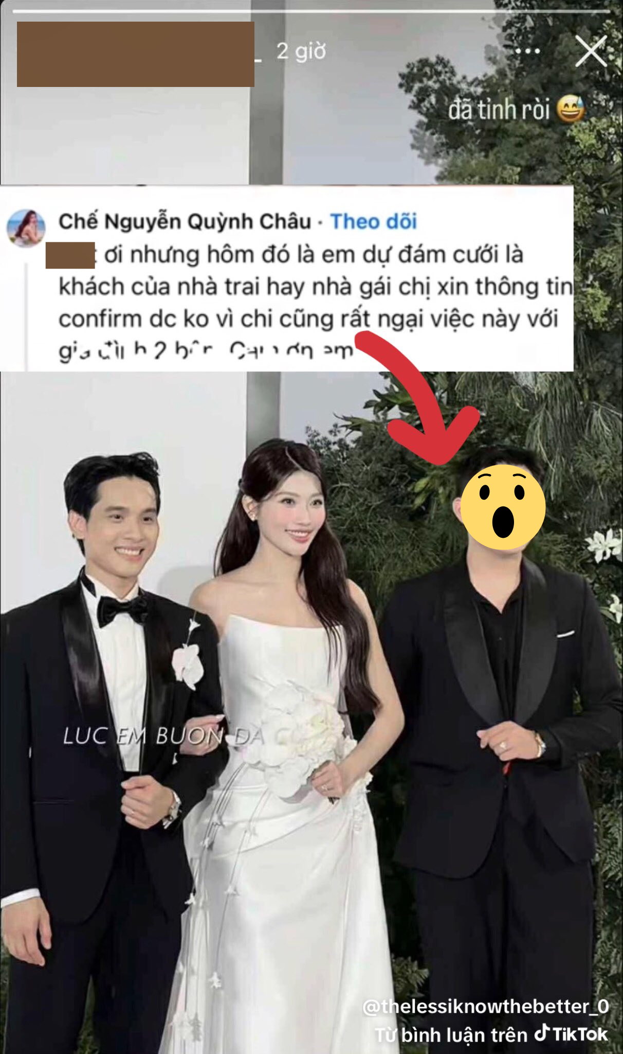 Tá hoả cảnh người lạ trà trộn vào đám cưới Quỳnh Châu, phản ứng gây sốc khi bị phát hiện  Tá hoả cảnh người lạ trà trộn vào đám cưới Quỳnh Châu, phản ứng gây sốc khi bị phát hiện